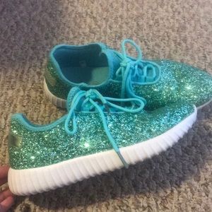 Teal glitter southern fried chics tennis shoes